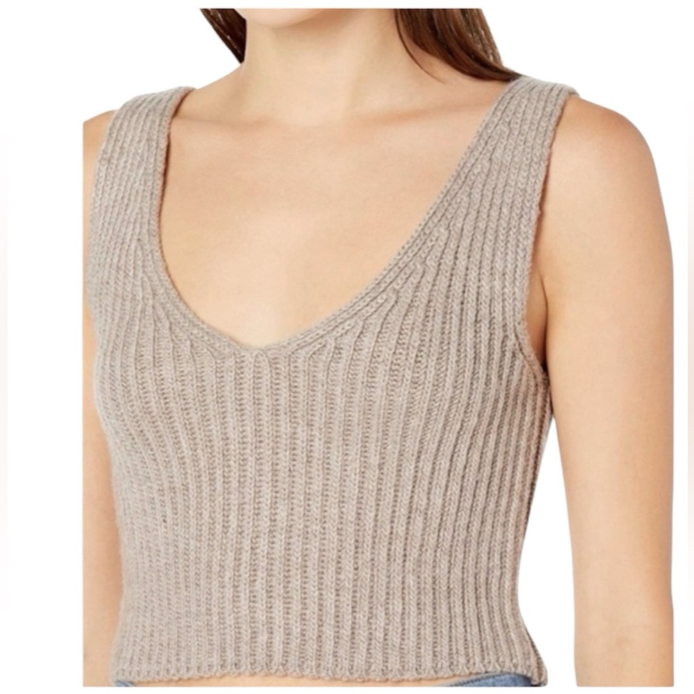 NWT The Drop Sylvie Ribbed Knit Sweater Tank Heather Mushroom Crop XXL